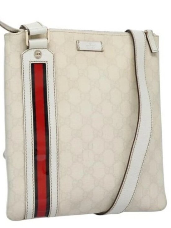 Gucci Handbags - GUCCI GG Supreme Shoulder Bag PVC White Red gold 153244 Auth nb243